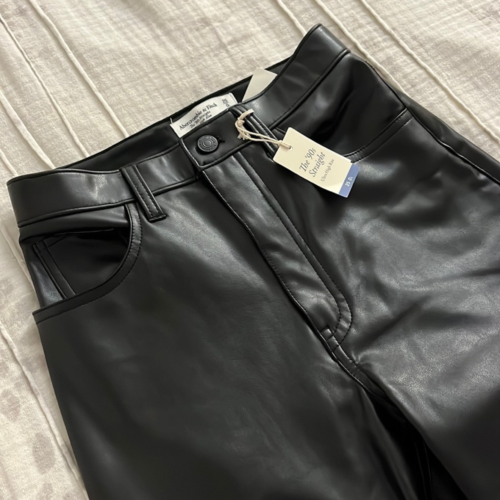 Abercrombie & Fitch Black Faux Leather Straight Leg Pants